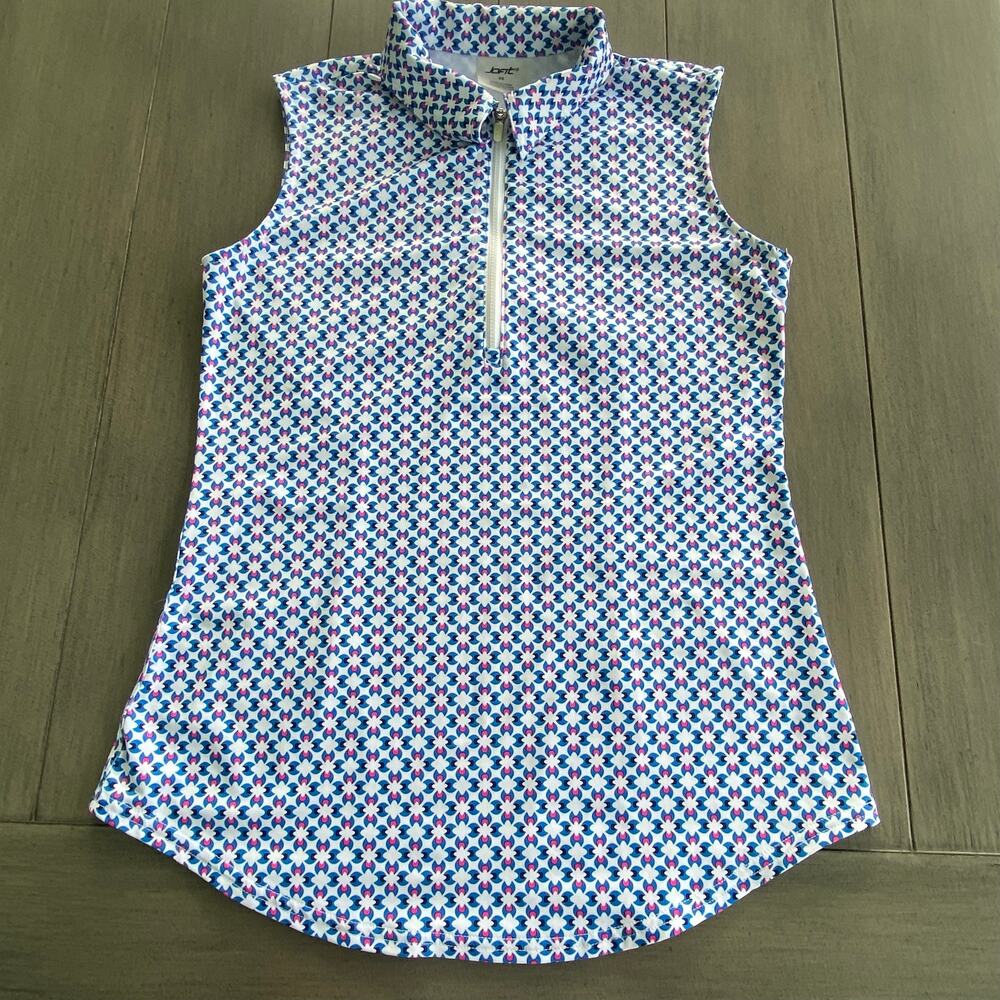 Jofit Sleeveless Half‑Zip Athletic Top • Blue Pink Geometric • XS